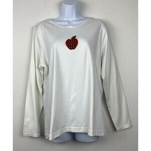 4 For $20 Vintage Robin Sinkler Long Sleeve White 100% Cotton Top Apple Size L